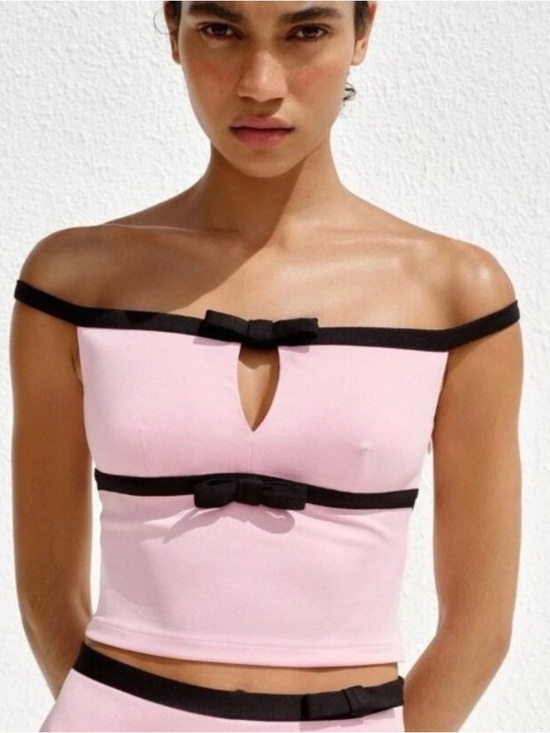 Zara Tops - Zara Tie-Up Opening Off-Shoulder Crop Top